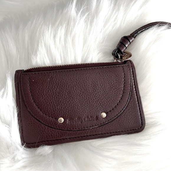 See by Chloe Olga coin purse card holder zip wallet maroon leather - Picture 1 of 8